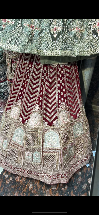 Red maroon bridal sequence lehenga