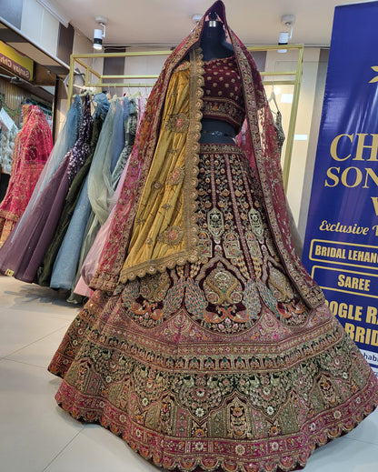 Amazing handwork Peacock double dupatta lehenga