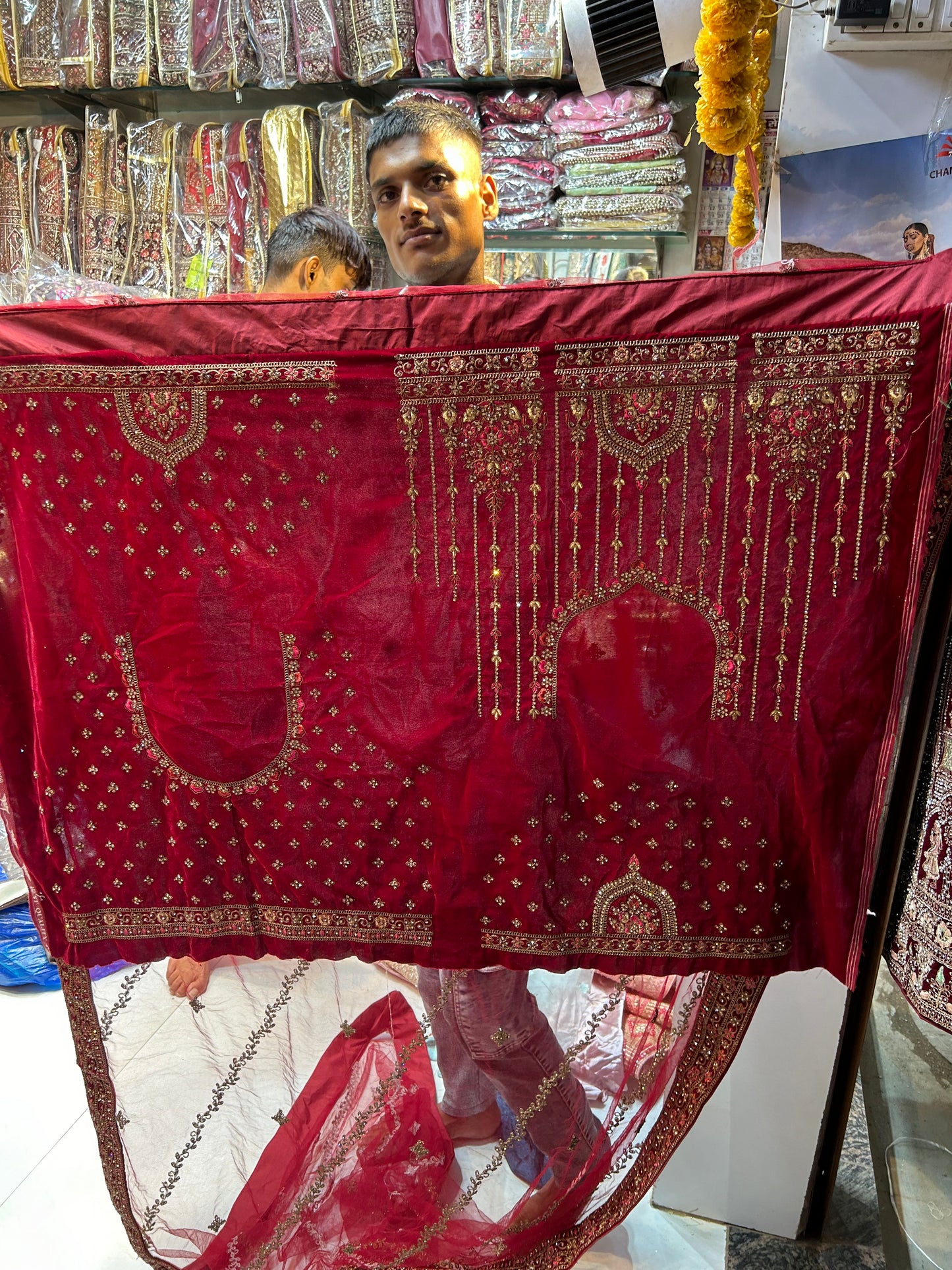 Red bridal sequence dupatta Lehenga