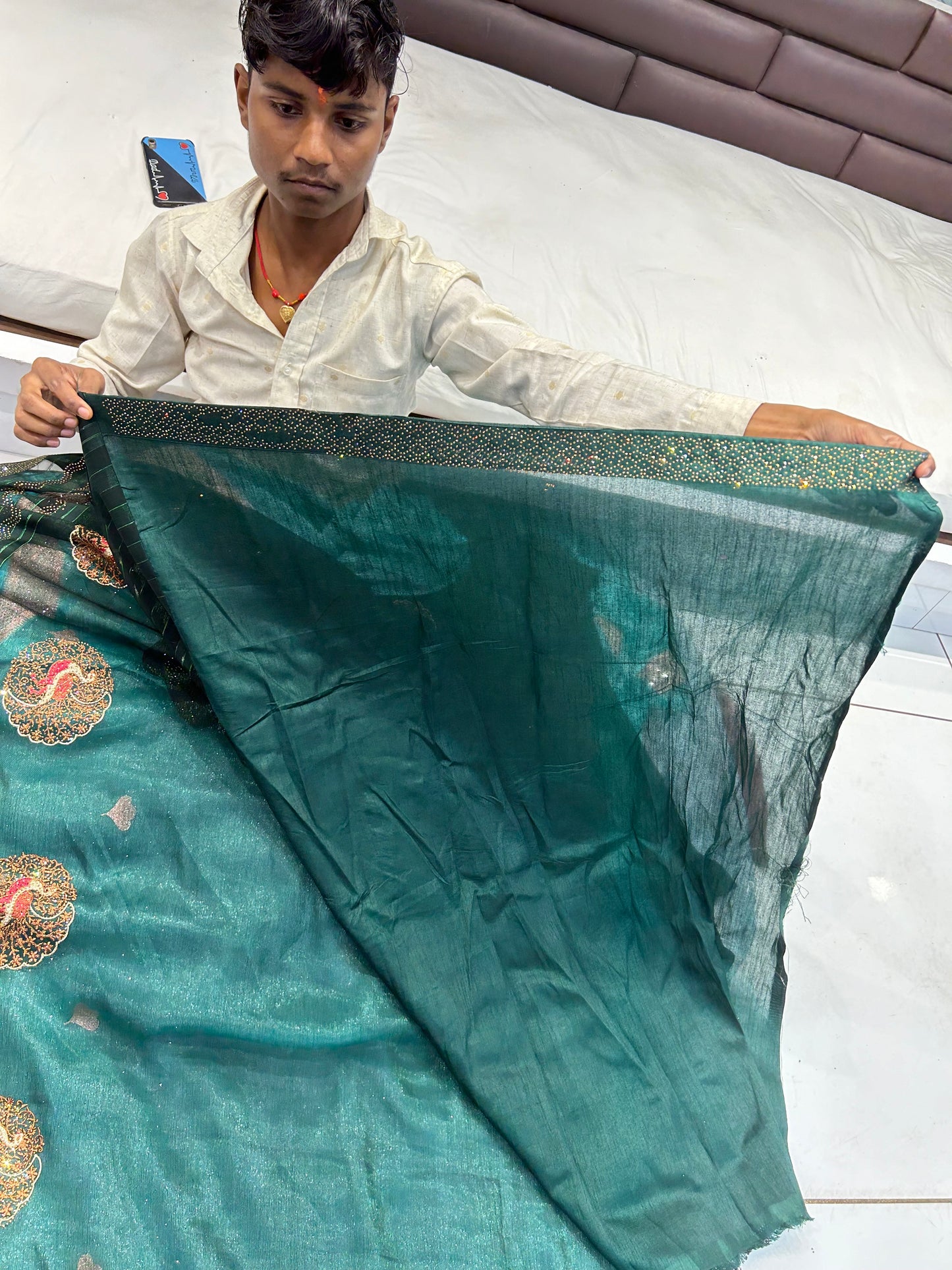 Dark green peacock saree