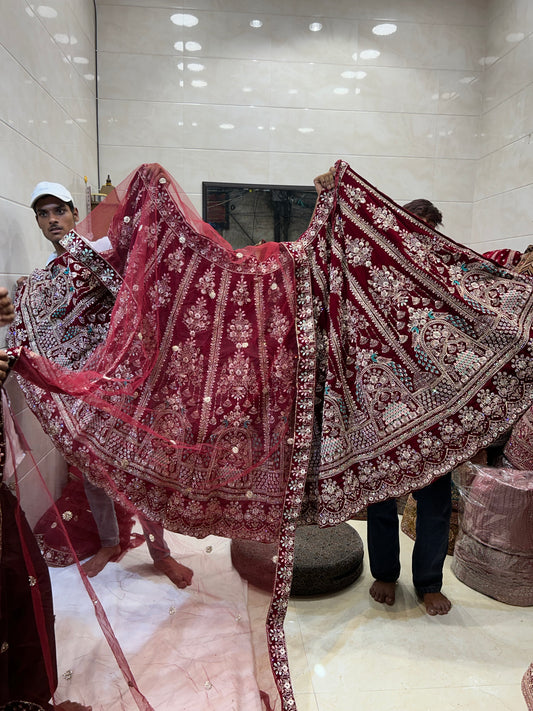 Maroon peacock bridal lehenga