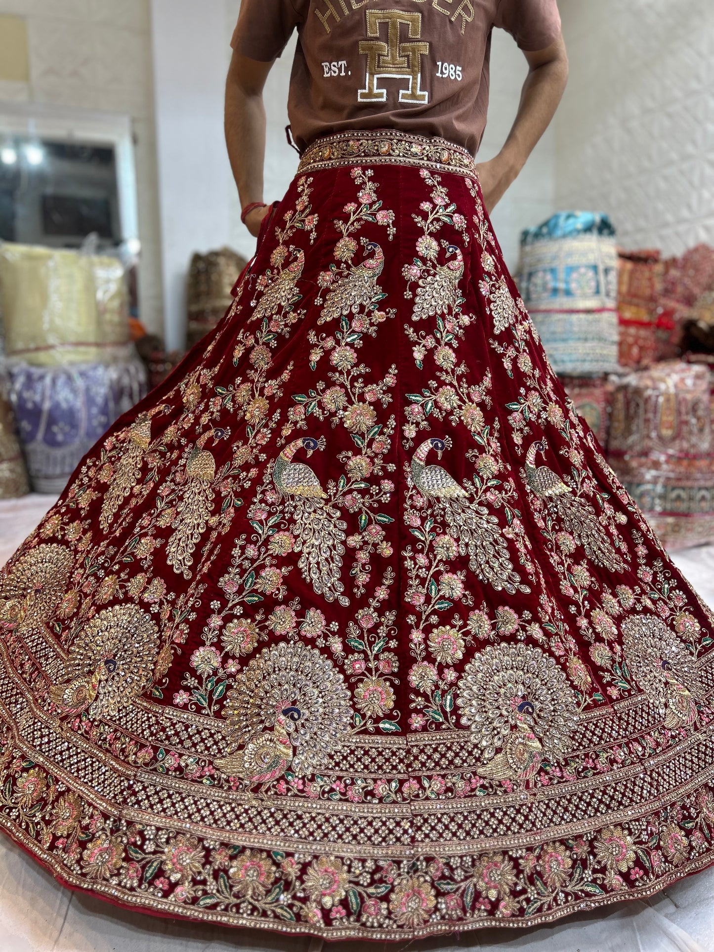 Amazing maroon peacock bridal lehenga