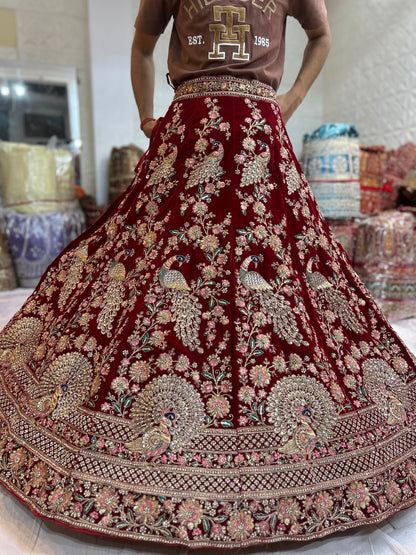 Amazing maroon peacock bridal lehenga