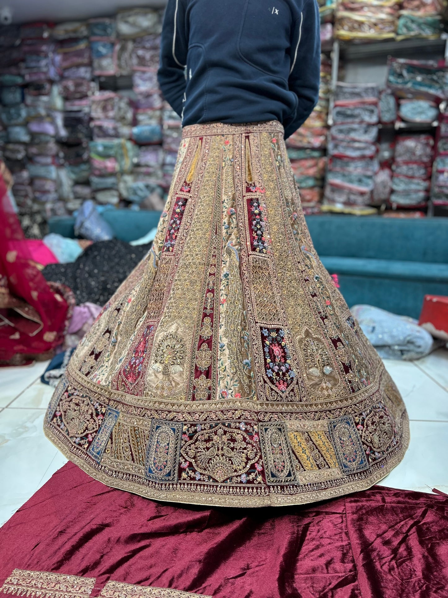 Attractive maroon double duptta bridal lehenga