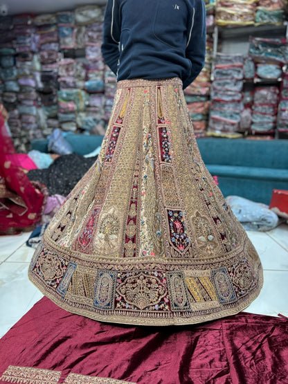 Attractive maroon double duptta bridal lehenga