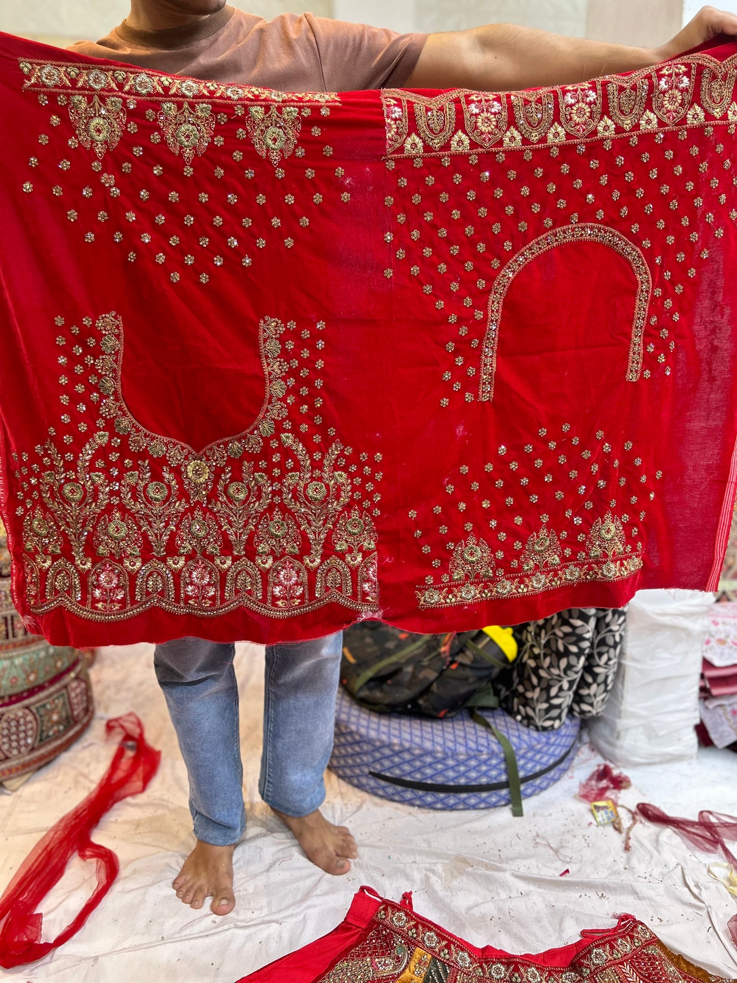 Pleasing peacock Handwork red bridal lehenga