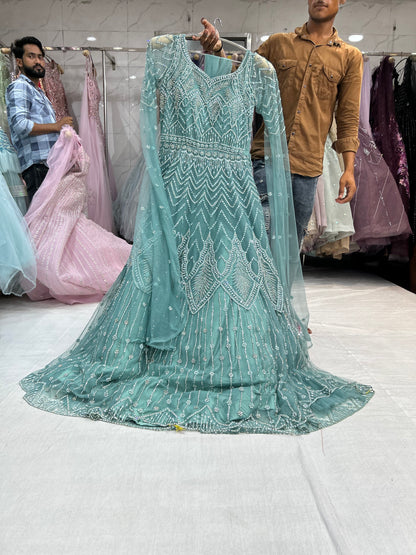 Aqua green Designer Gown