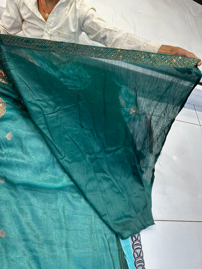 Dark green peacock saree