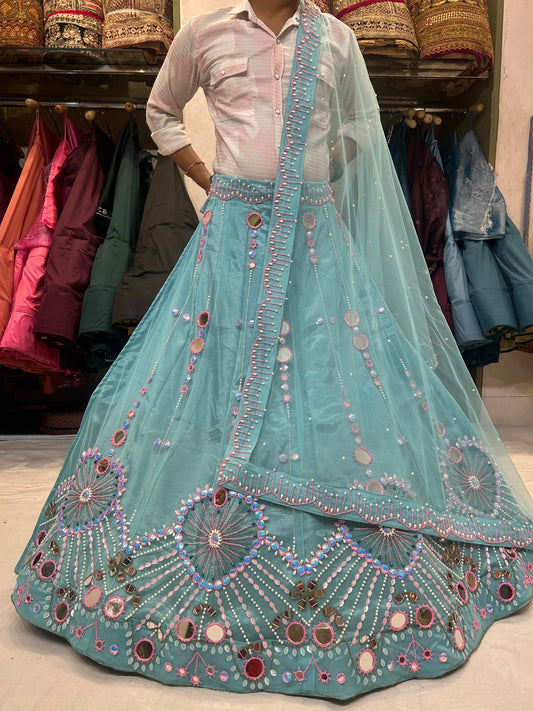 Lehenga azul cielo de diseñador PDP Delhi