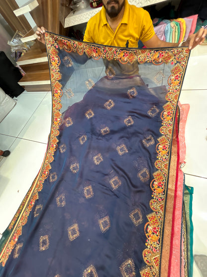 Blue Doli Barat border saree