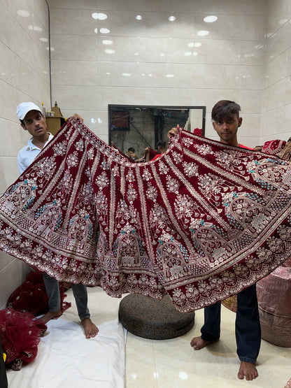 Maroon peacock bridal lehenga