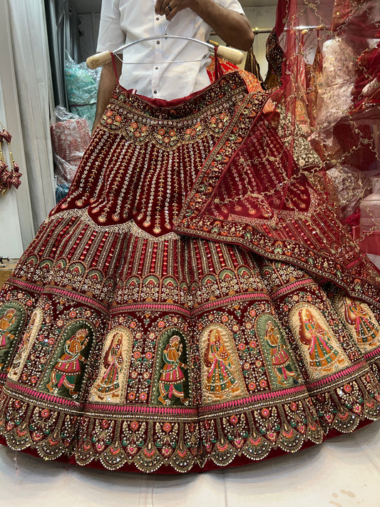 Figure Ball Pattern maroon doli barat lehenga