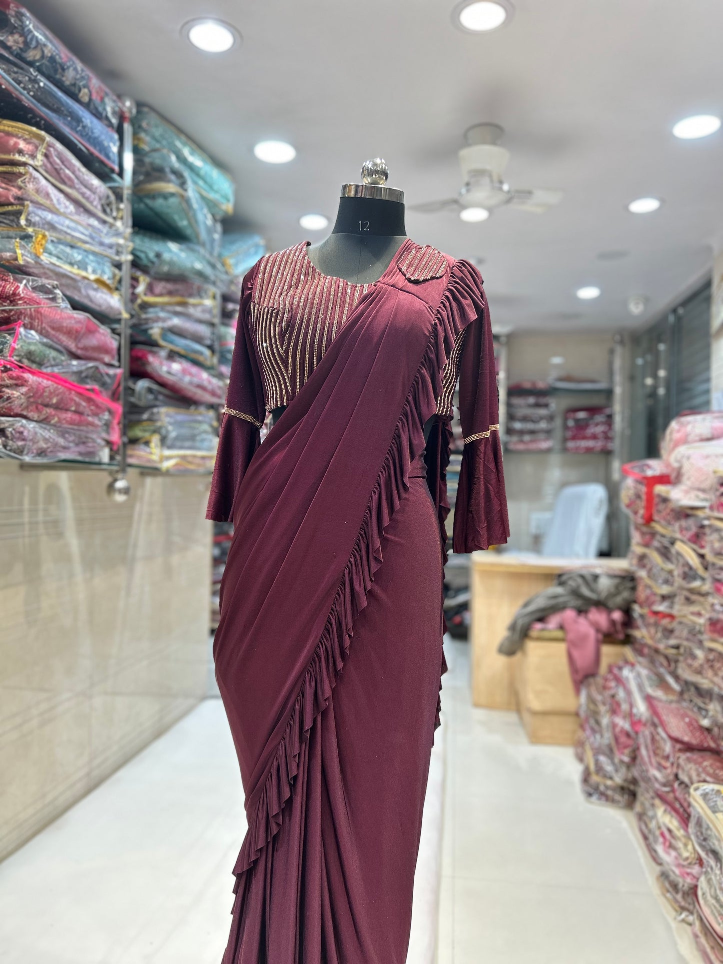 Awesome maroon drape ready to wear saree