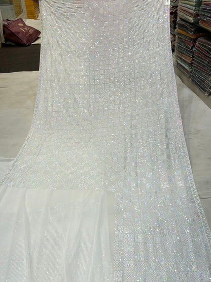 Stylish white fancy saree 🥰