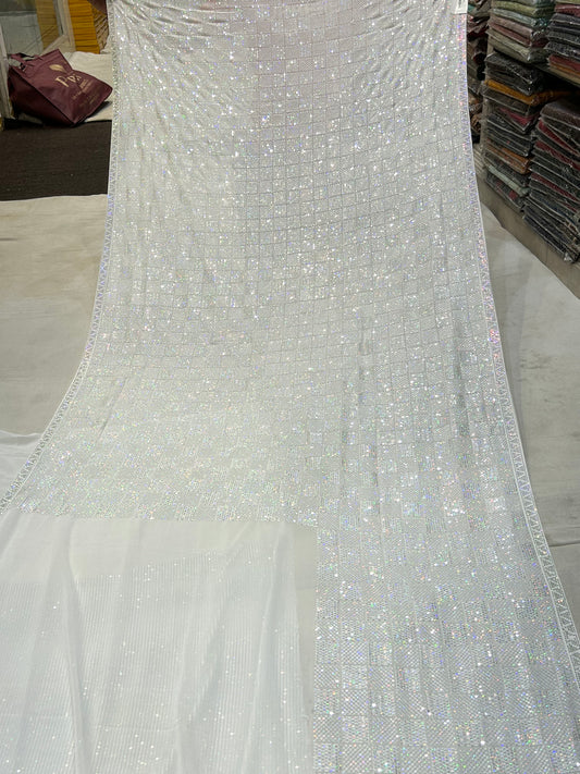 Elegante sari blanco de lujo