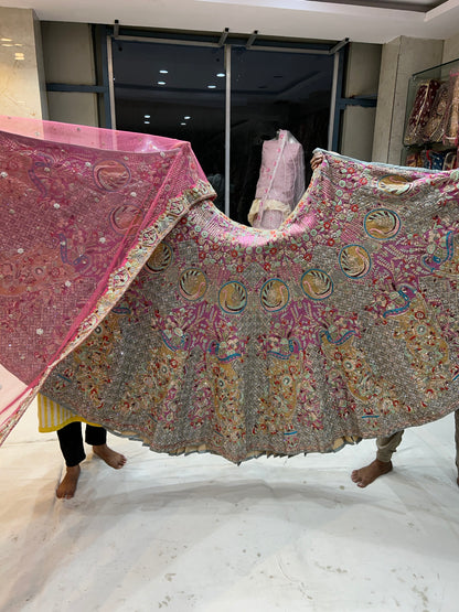 Stylish pink Peacock Handwork Lehenga