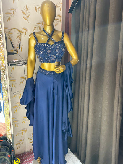 Royal blue dress crop top Lehenga