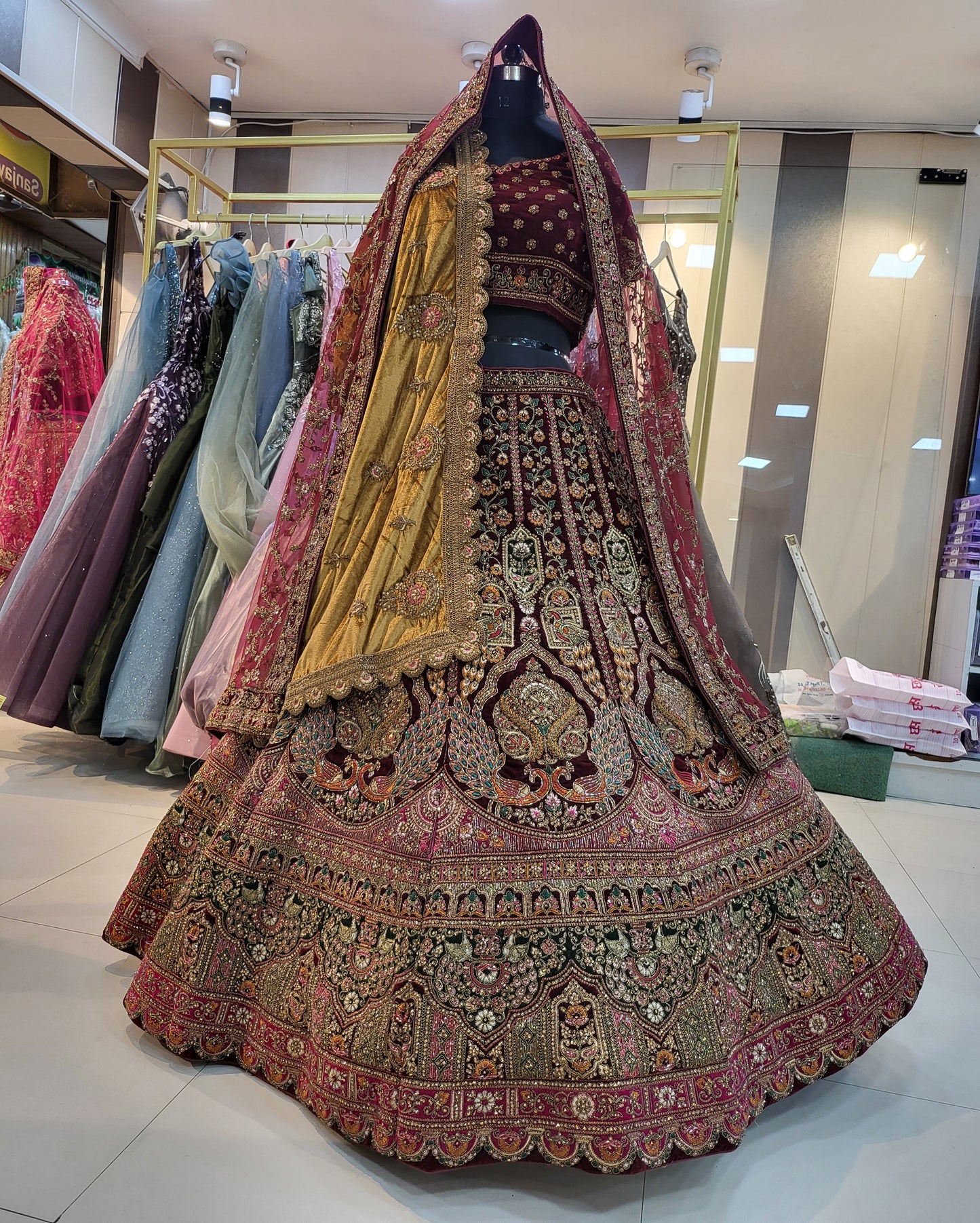 Amazing handwork Peacock double dupatta lehenga