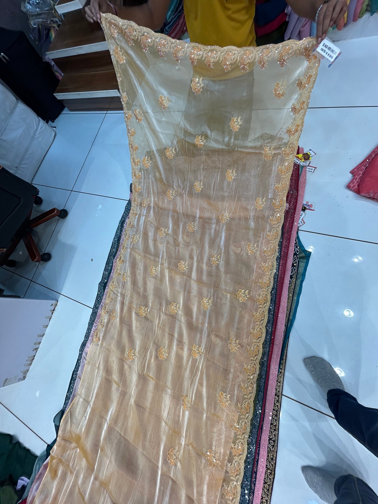 Golden mustard sparkling saree