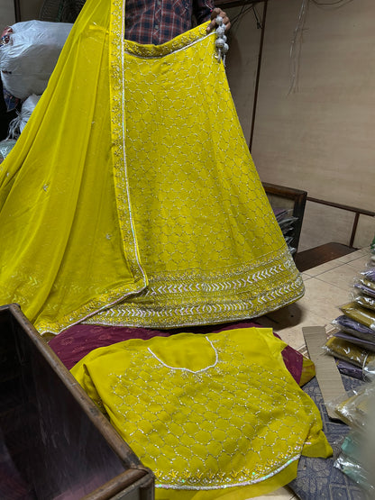 Trendy yellow haldi mehendi lehenga