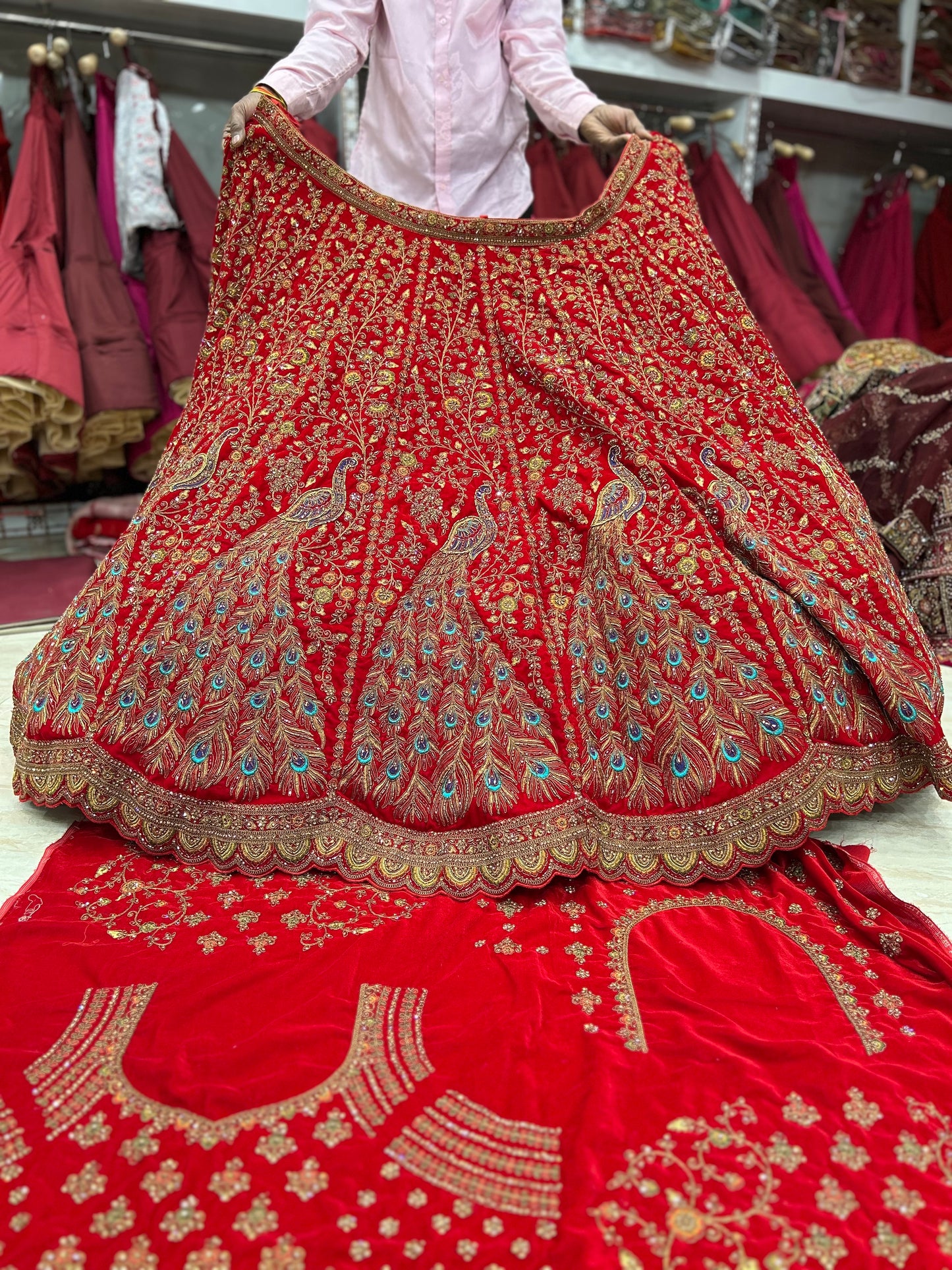 Wow red peacock bridal lehenga