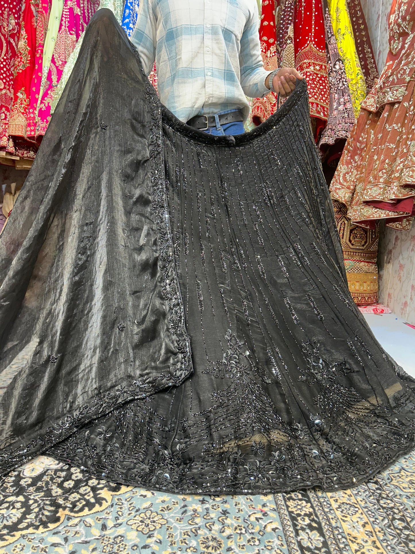 Tremendous black sequence handwork lehenga