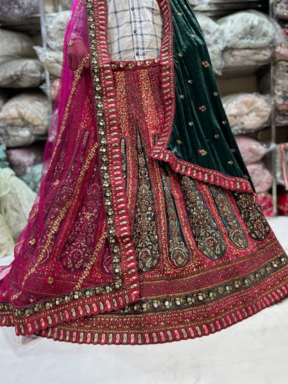 Something different maroon double duptta bridal lehenga