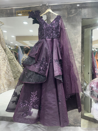 Eye catching purple long dress gown