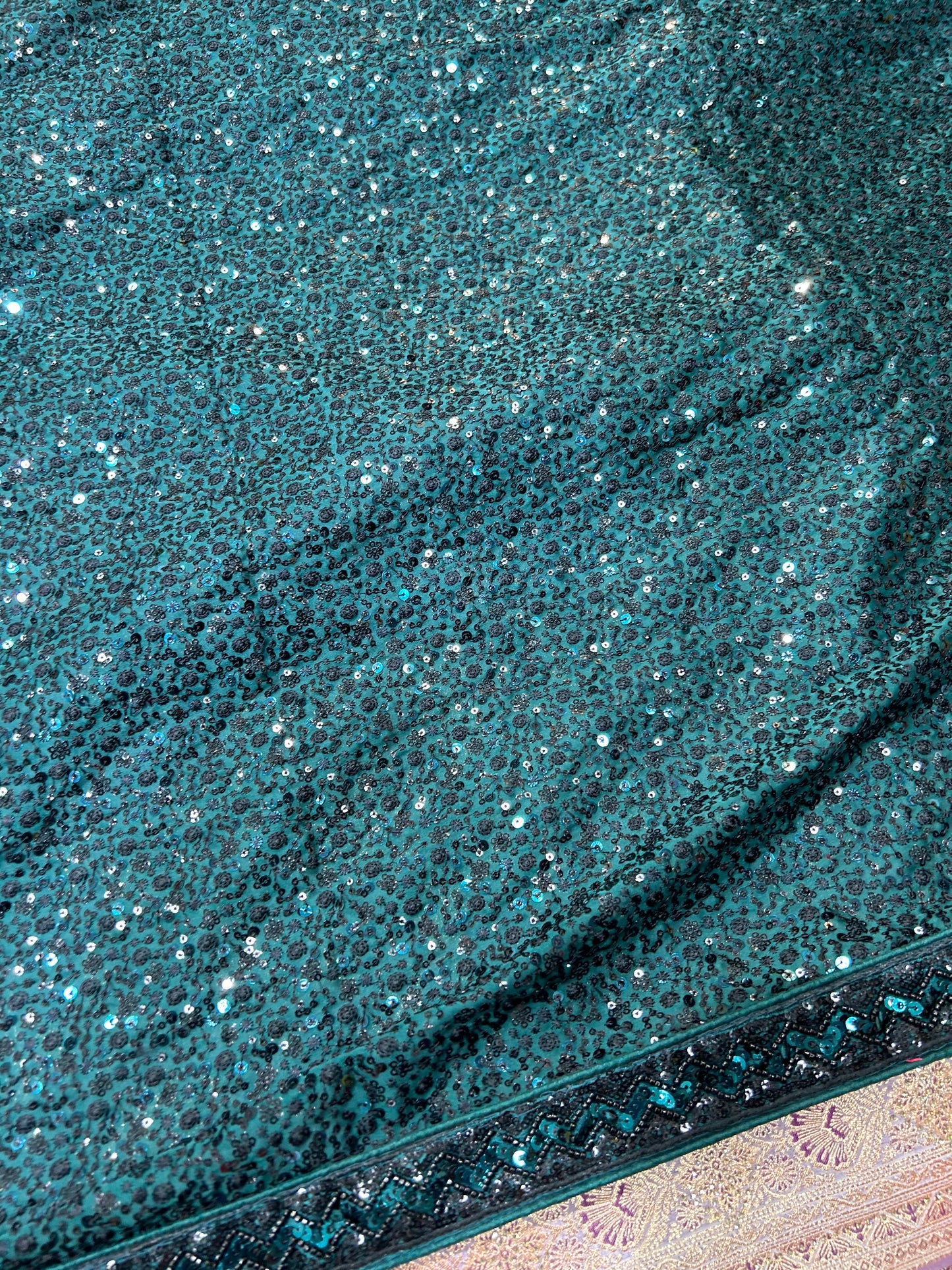 Sparkling Dark green shimmer Saree