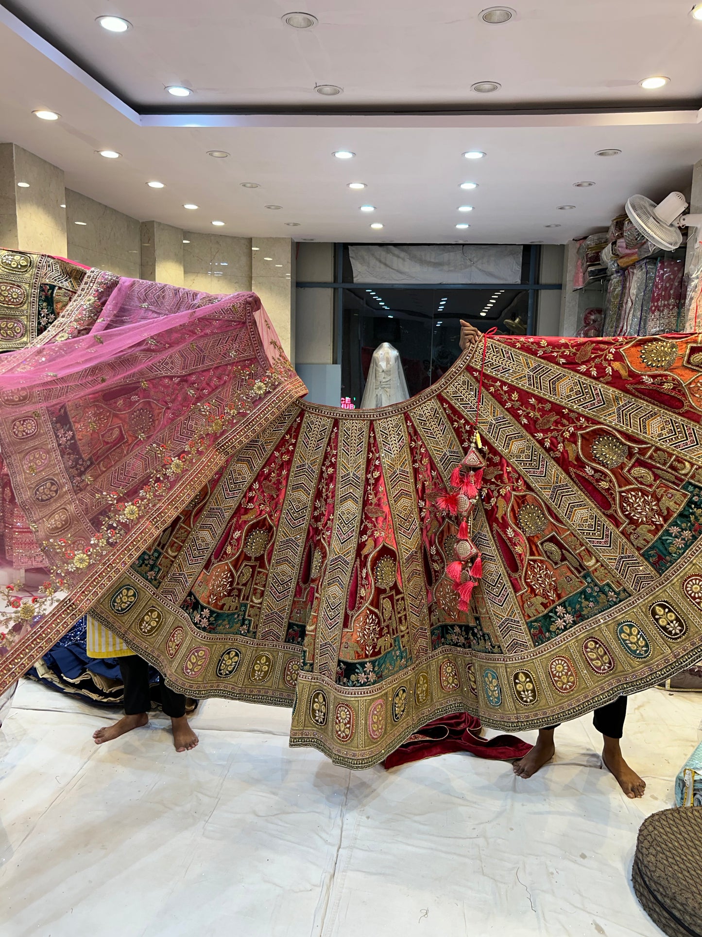 Lovely Marwari Red mustard Double Dupatta Lehenga