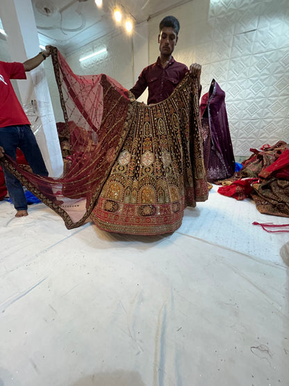 Sequence Dupatta Maroon Heavy bridal Lehenga