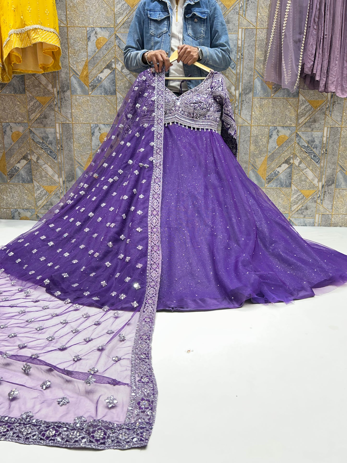 Good looking purple crop top lehenga