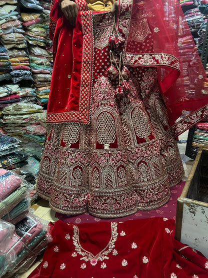 Red Khidki Ball heavy flare Lehenga 🤩