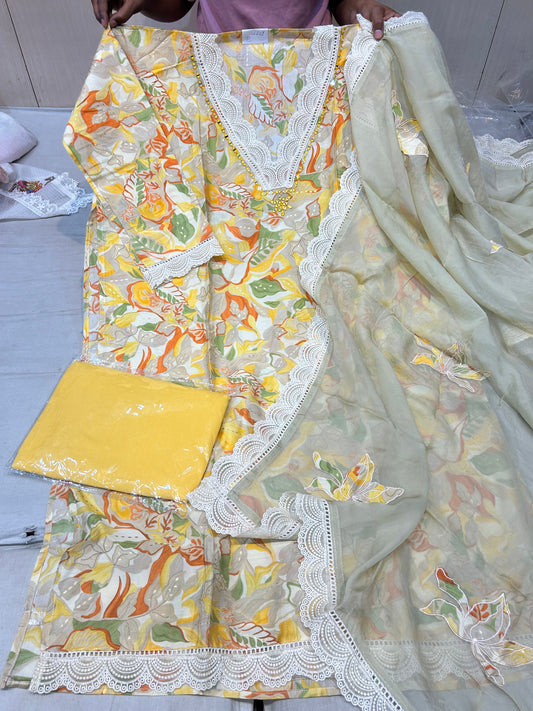 Yellow beautiful Unstitched Suit �