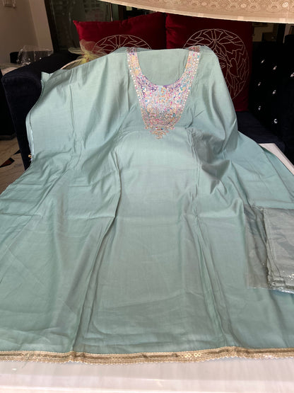 Stunning Aqua blue Unstitched suit