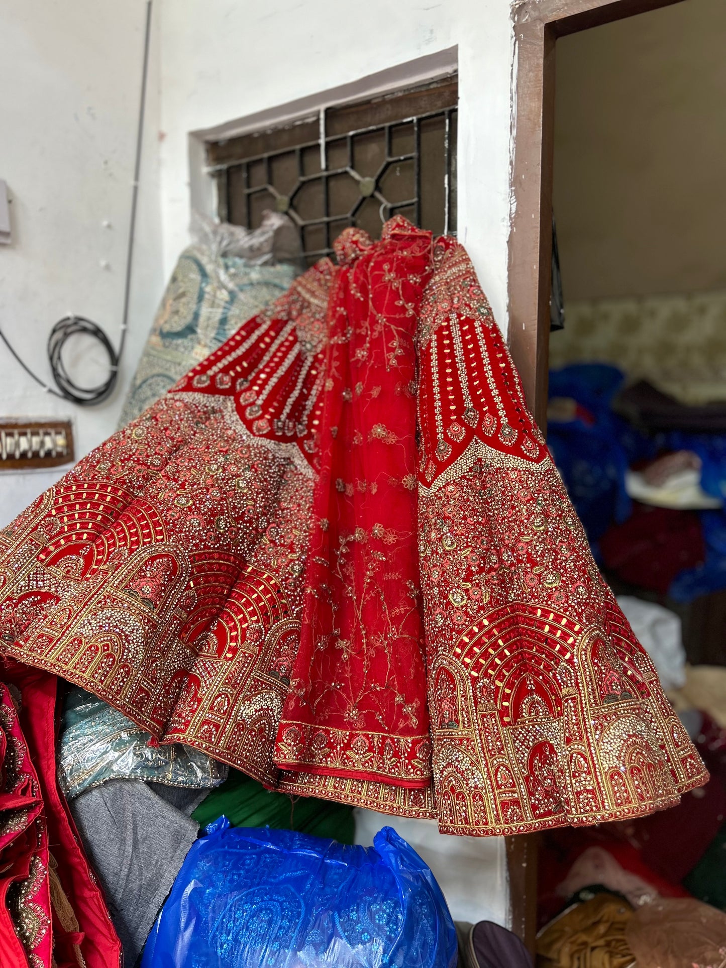 Designer Ball lehenga Red Jhumka