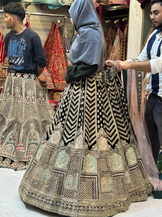 Beautiful Dark green blue Happy customer bridal lehenga