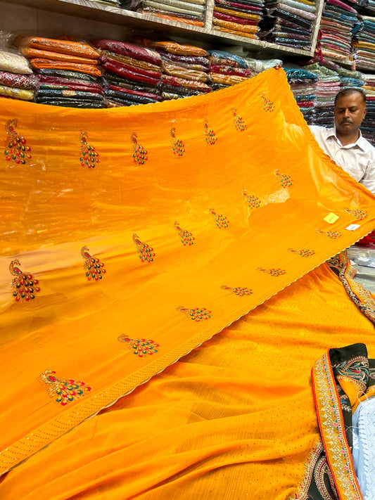 Yellow haldi booty mehendi saree