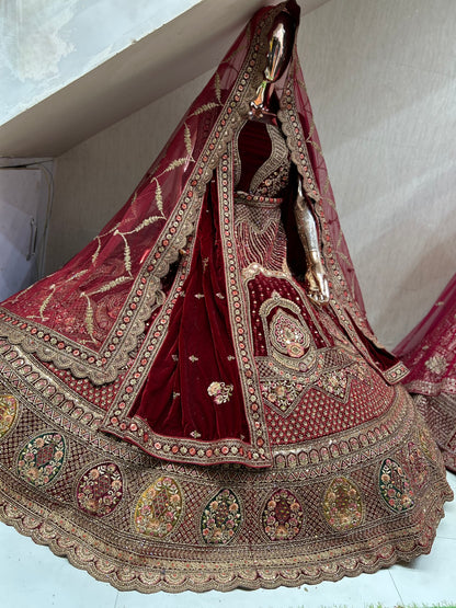 Something different maroon double duptta bridal lehenga