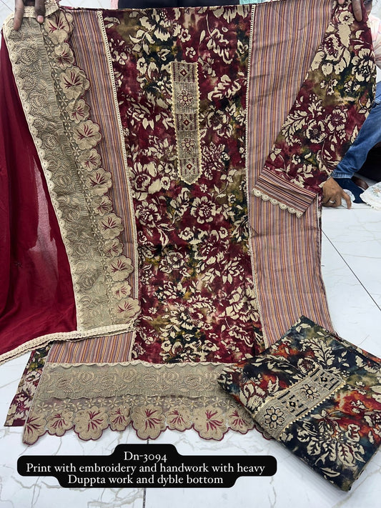 Tremendous maroon unstitched Salwar suits dress material (free size)