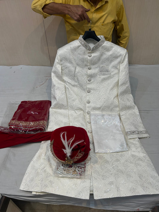 Attractive white sherwani