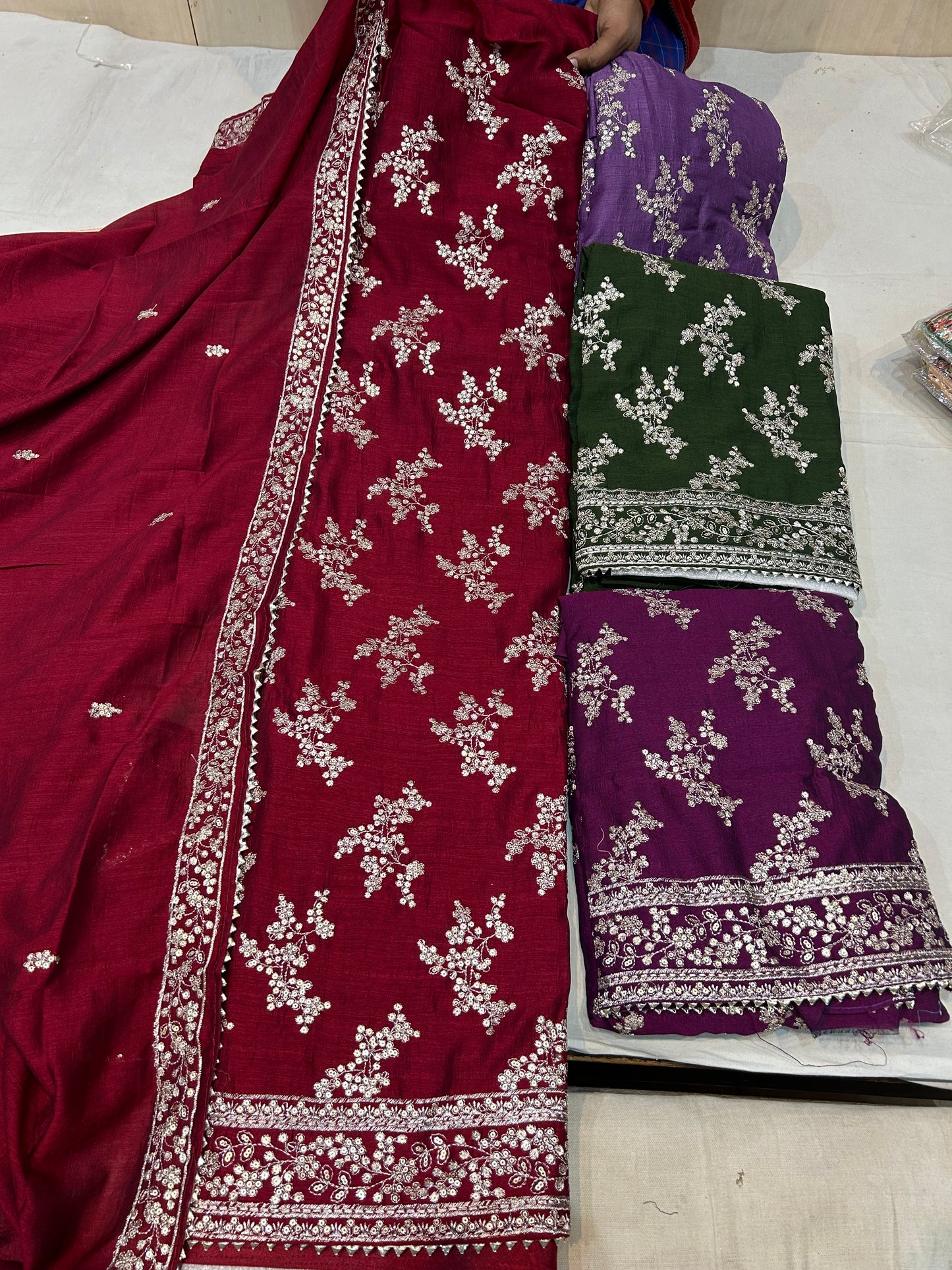 Amazing maroon unstitched salwar suit dress material(free size)