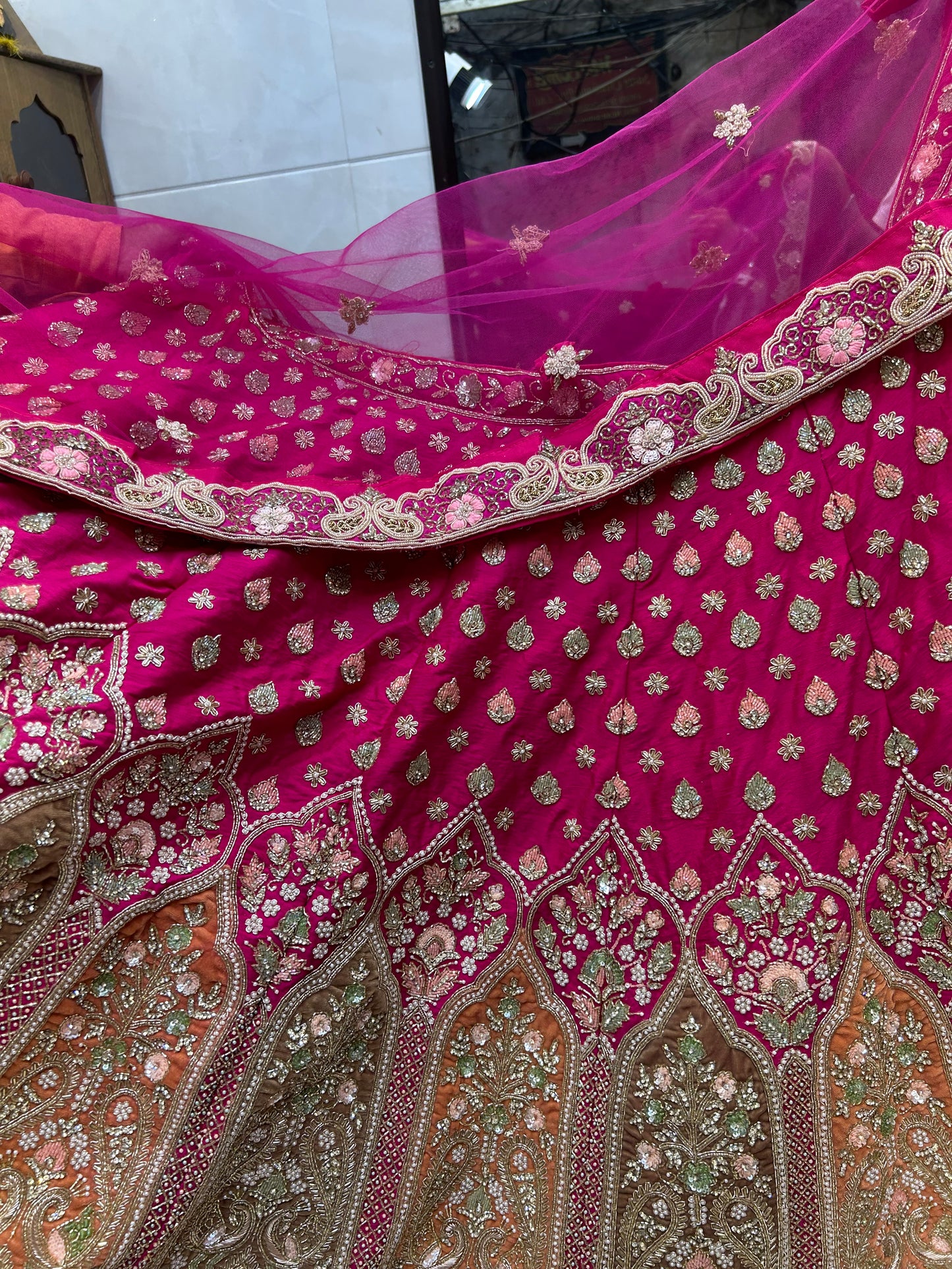 Dark pink handwork bridal Lehenga