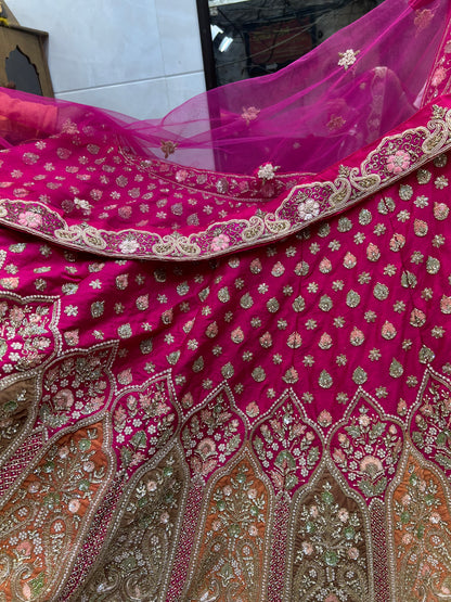 Dark pink handwork bridal Lehenga