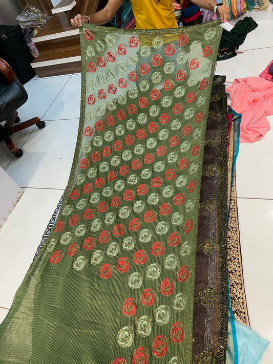 Dark green heavy saree