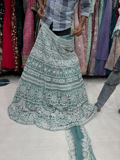 Something different light green Lehenga crop top dress