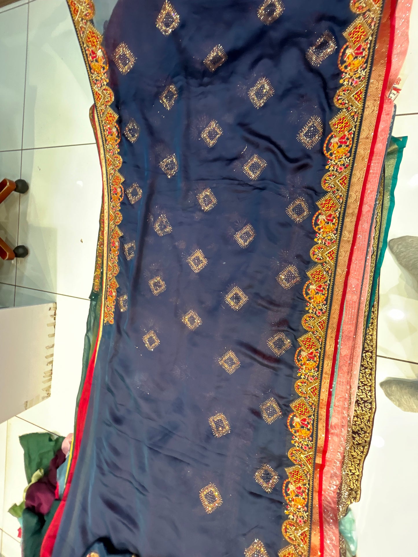 Blue Doli Barat border saree