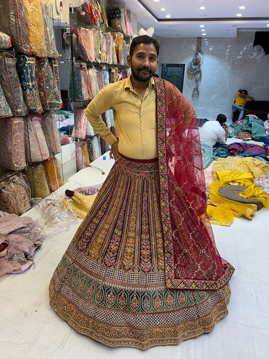 Preciosa lehenga color granate