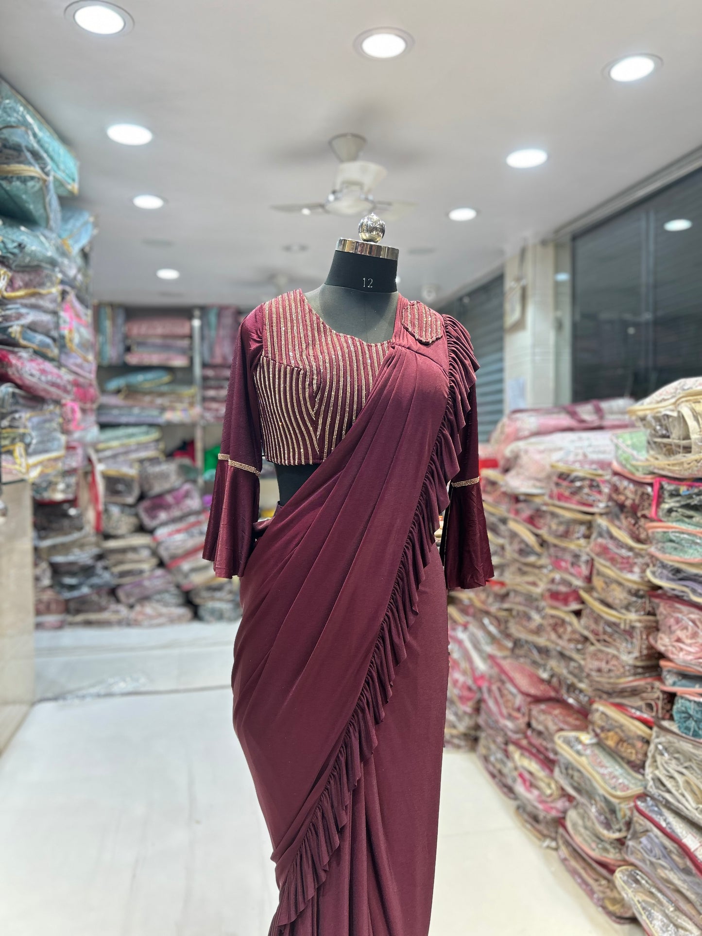 Awesome maroon drape ready to wear saree