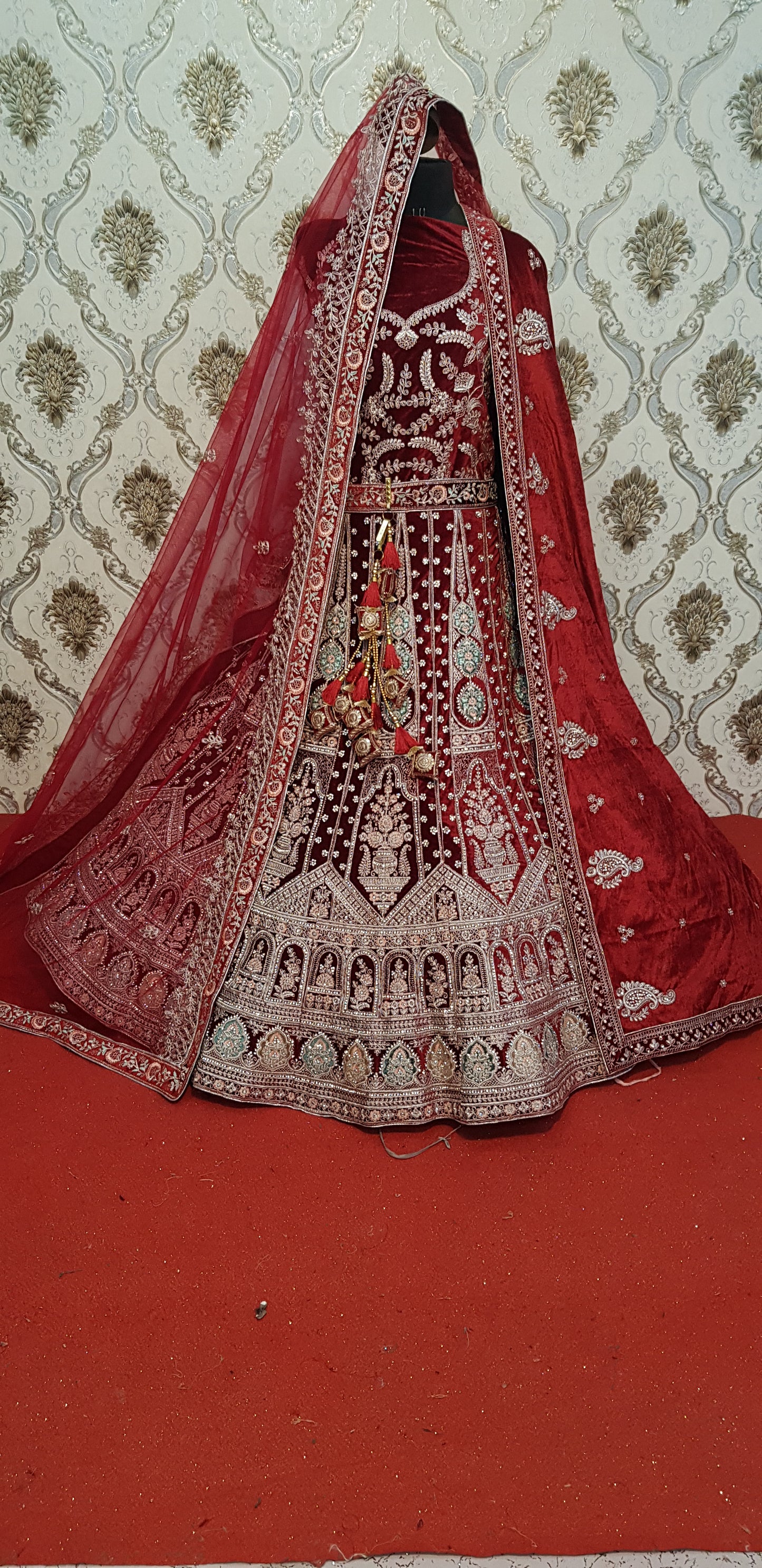 Awesome maroon double dupatta bridal Lehenga